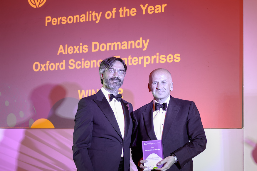 Alexis Dormandy collects his GUV Award for Personality of the Year 2021 from James Mawson