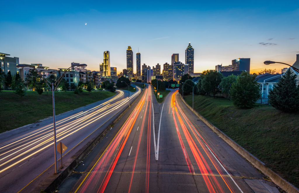 Highway with red headlight line