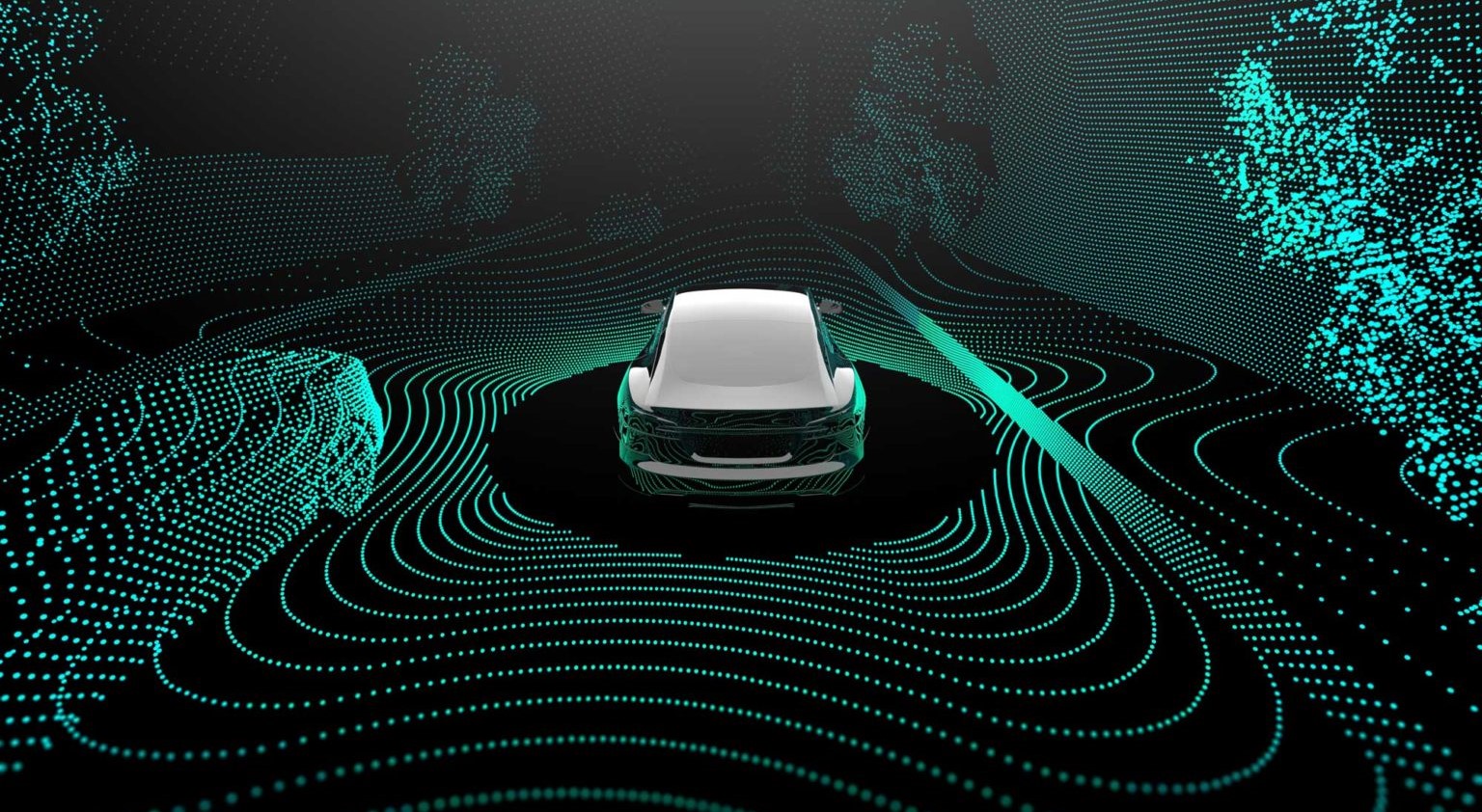 Digital image of car emitting indigo wavelines