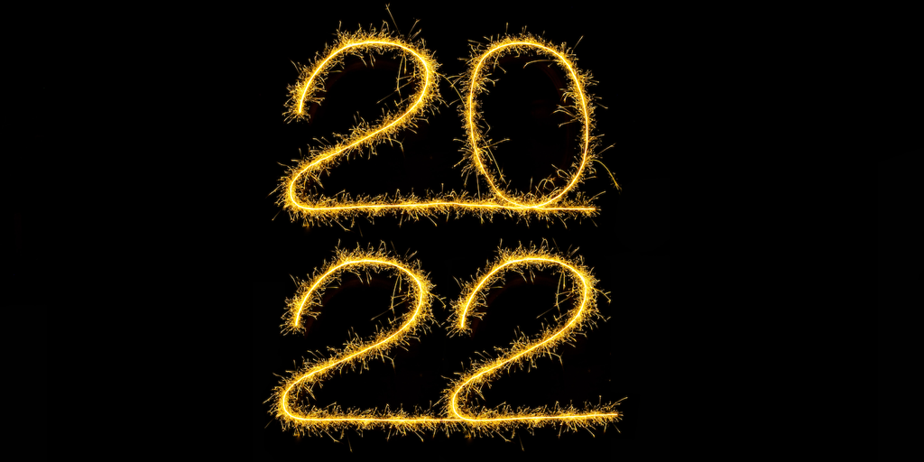 2022 spelled out with a sparkling letter effect