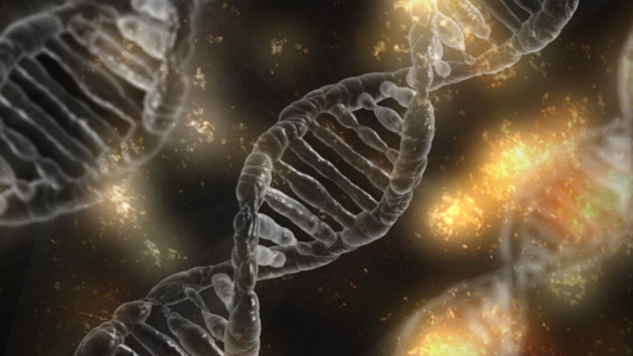 Black and yellow-tinged image of DNA