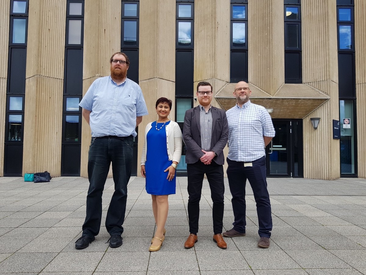 Microplate Dx's co-founders (left to right): Prof Damion Corrigan, Poonam Malik, Stuart Hannah and Prof Paul Hoskisson