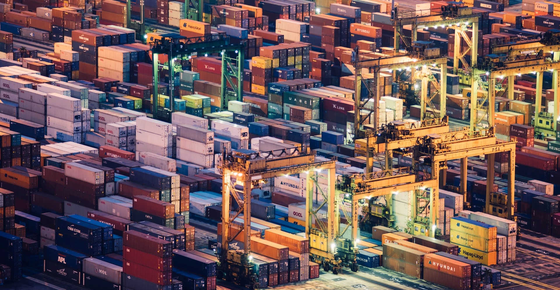 Aerial view of shipping containers in dock