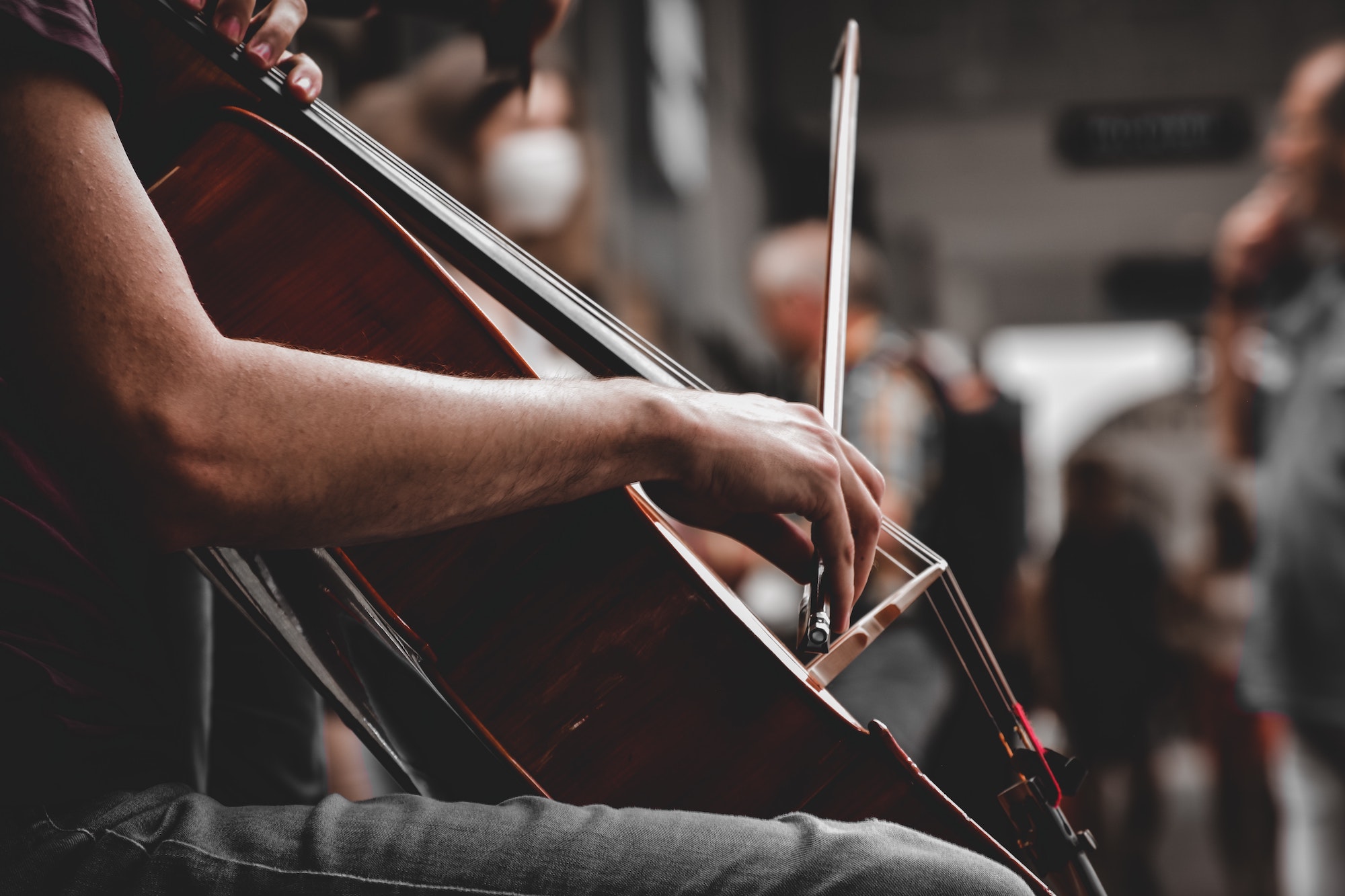 close-up of a cello being played