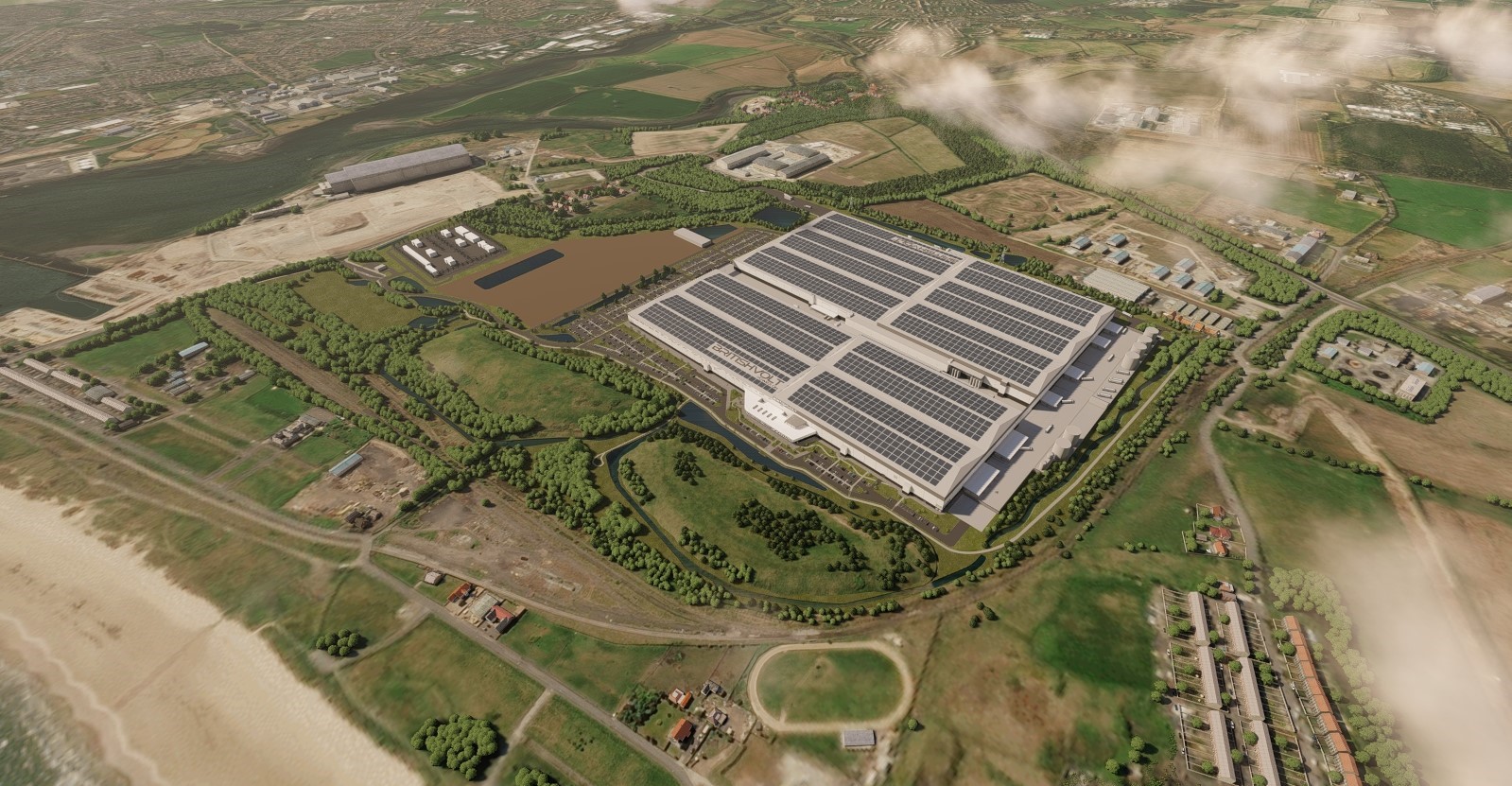 Aerial view of prospective Britishvolt gigafactory