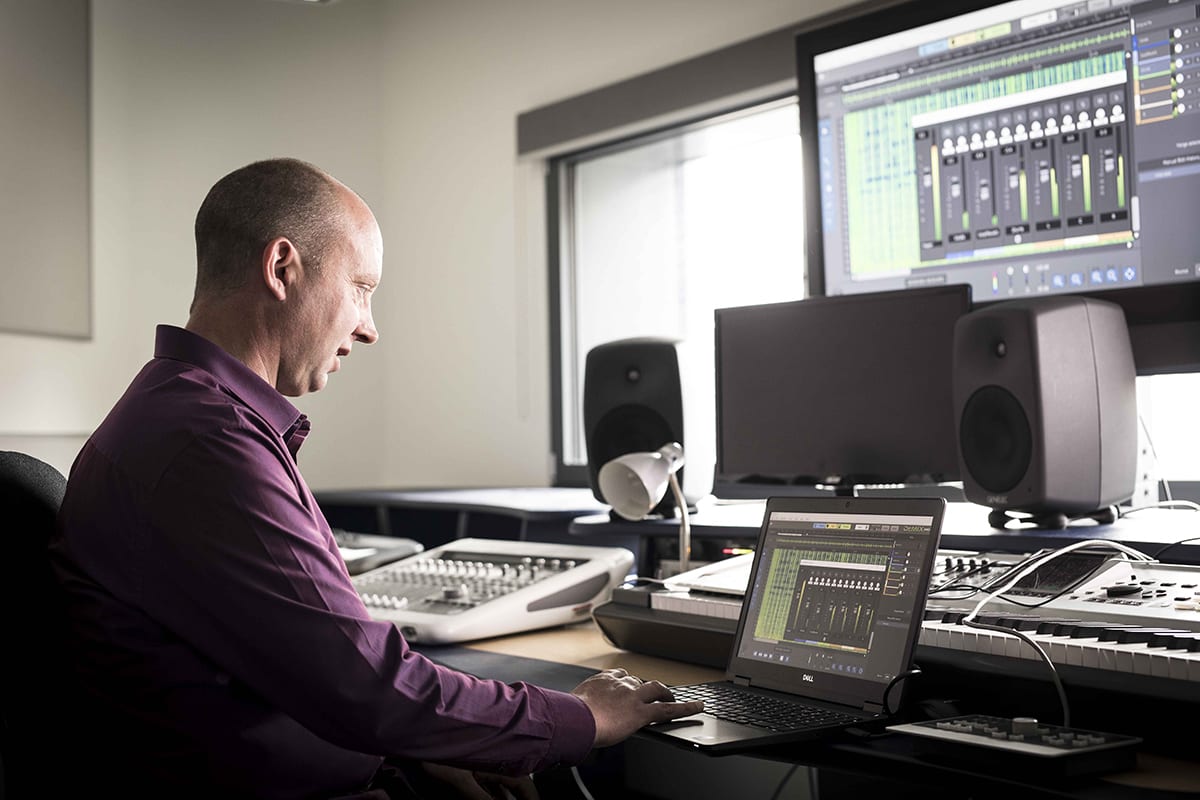 Derry Fitzgerald working on AudioSourceRe in an audio production studio at the Rubicon Centre