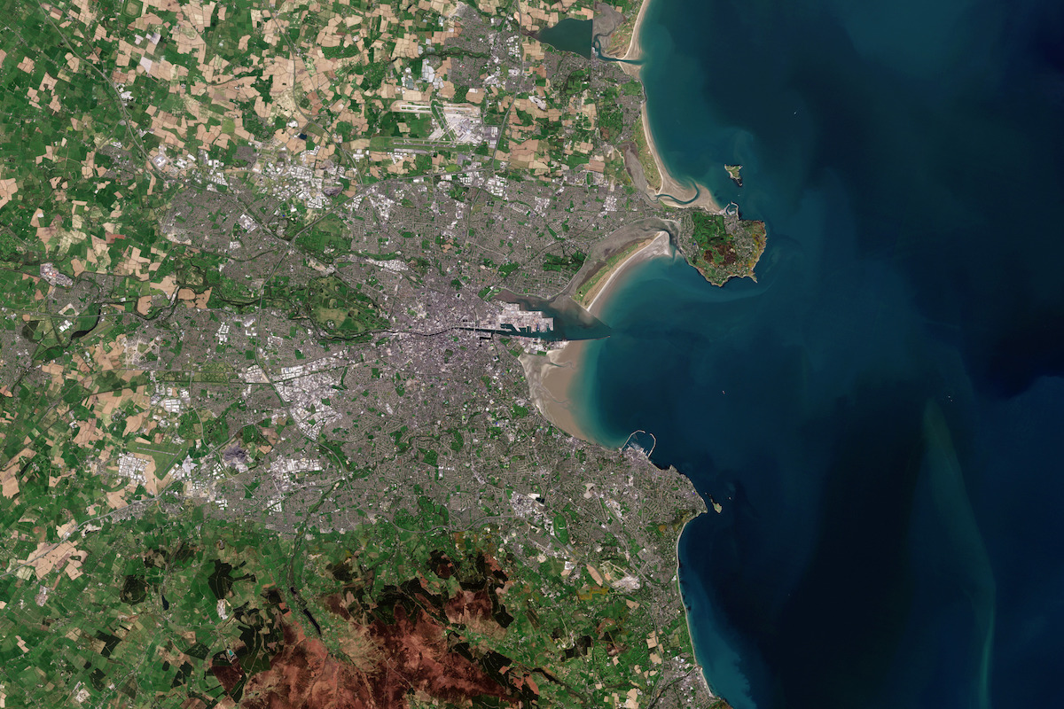 A satellite image of Dublin, Ireland