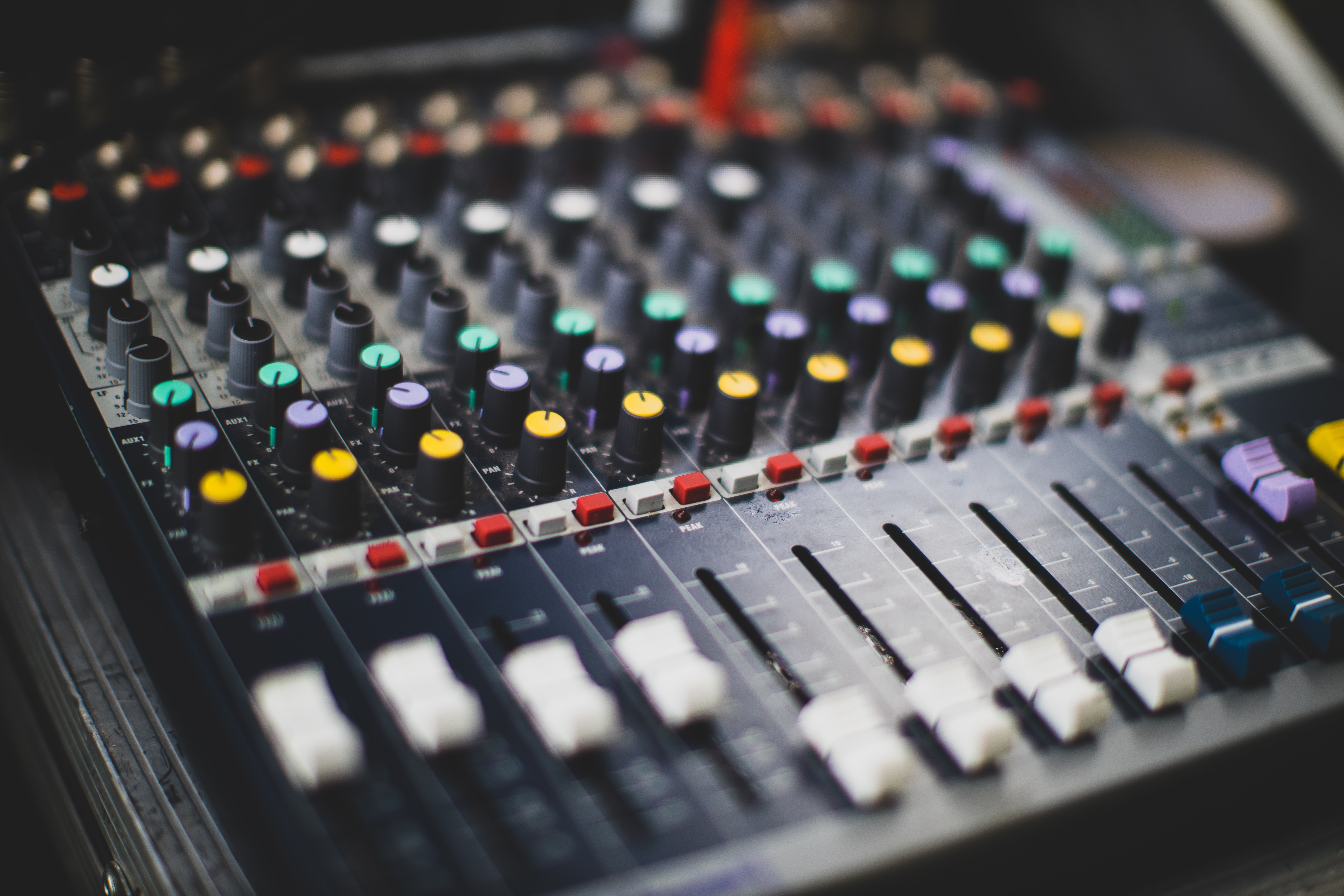 close-up of a mixing desk