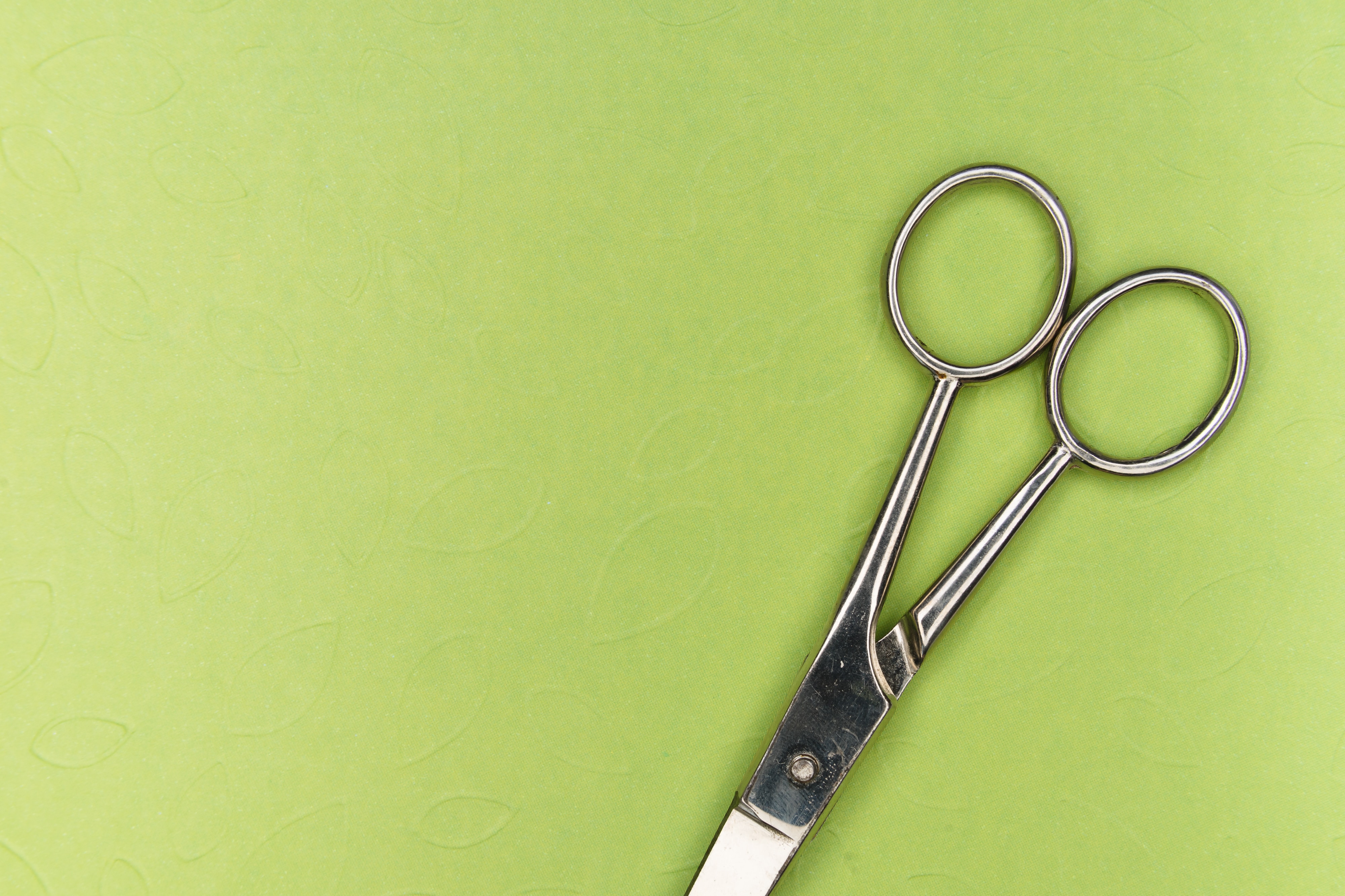 Scissors on green background