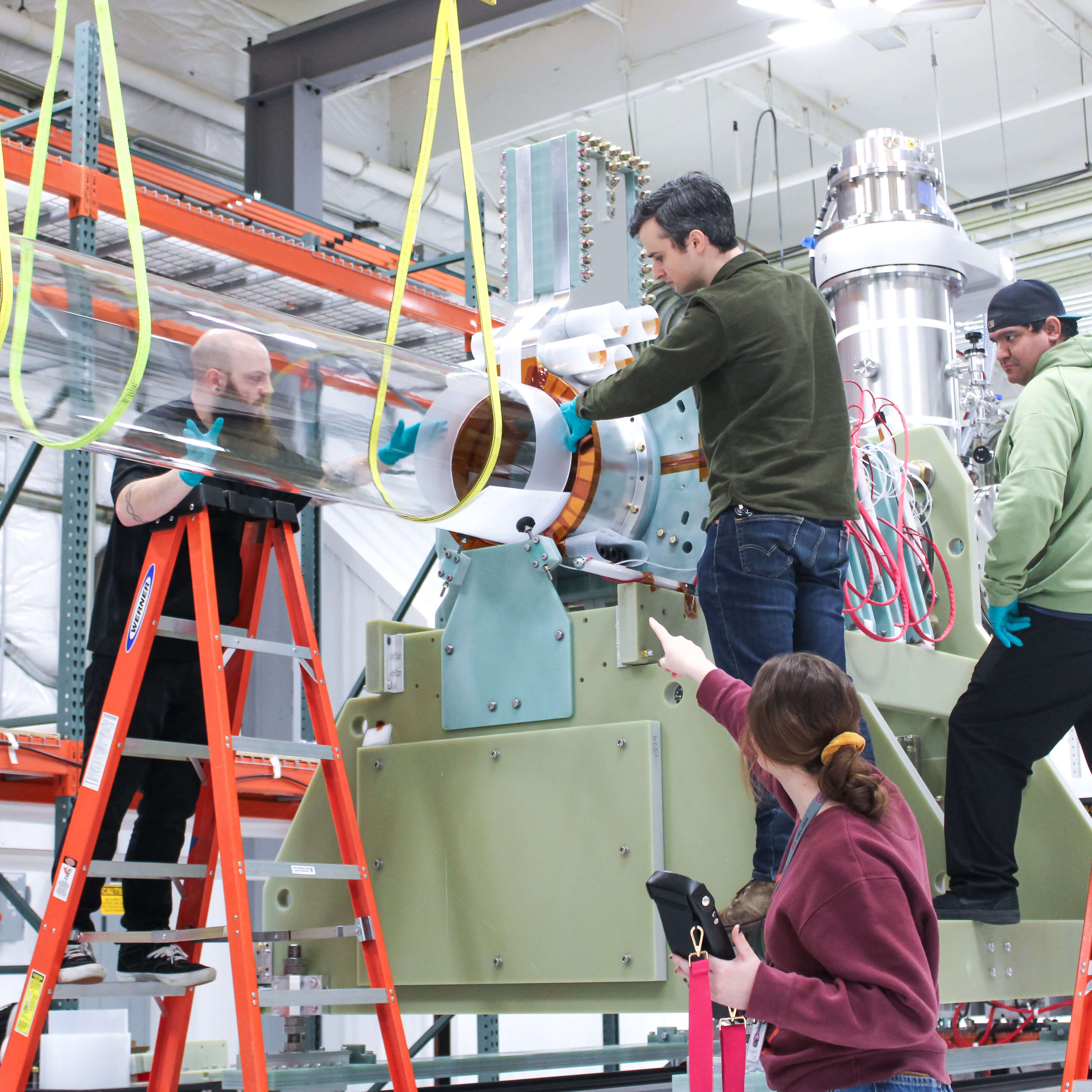 Workers adjust Healion's fusion energy prototype