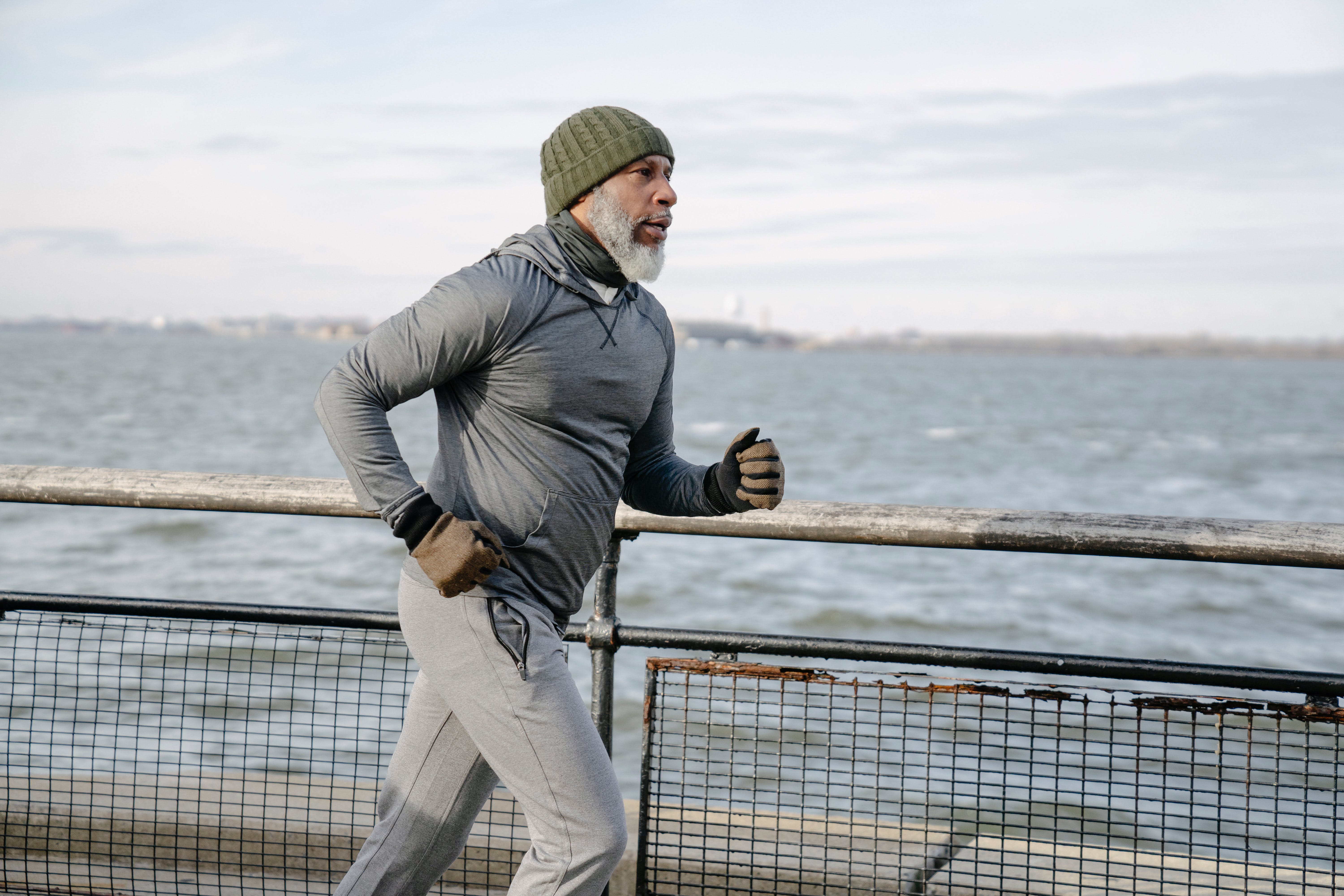 man running on a promenade