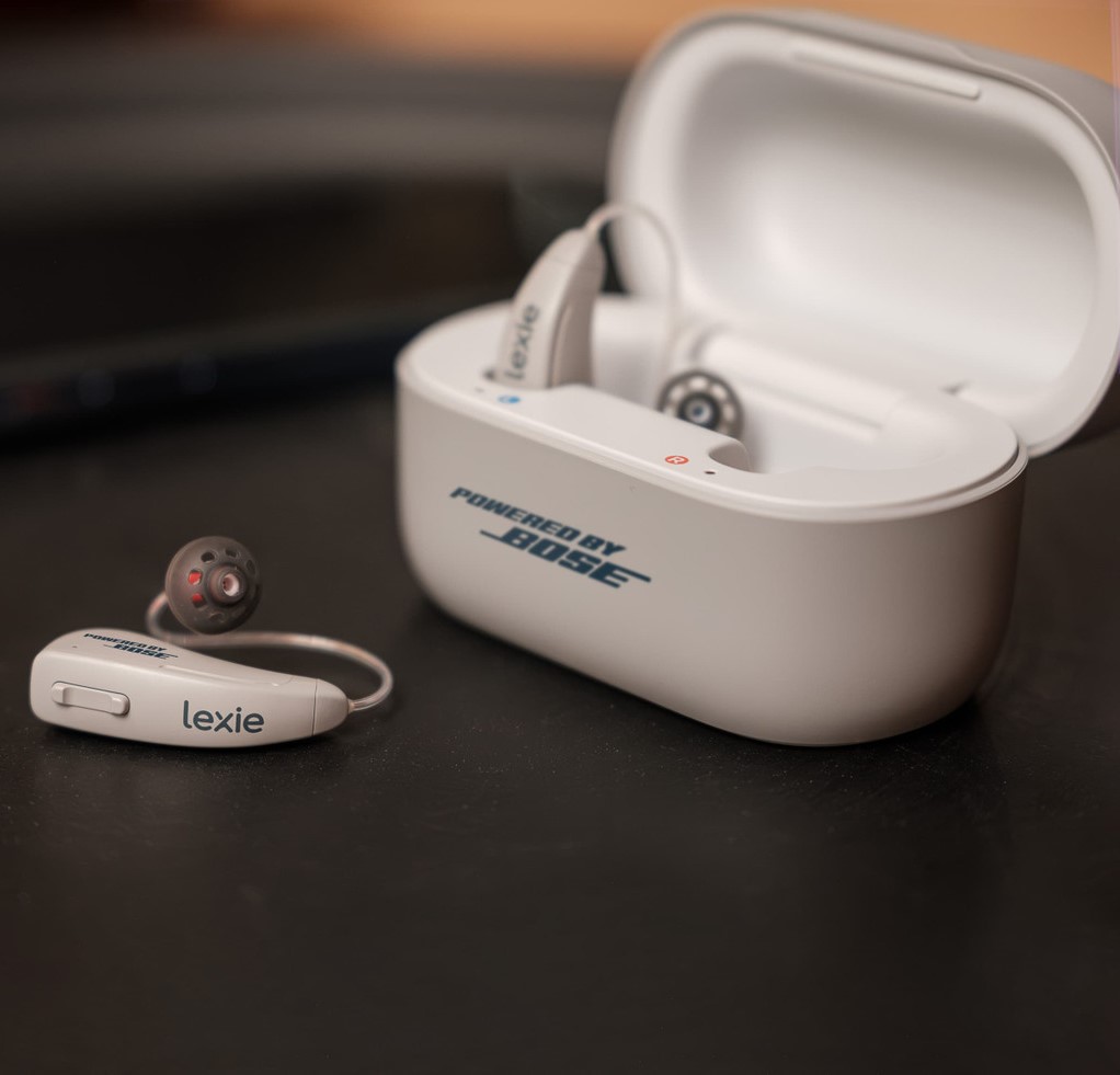 Lexie hearing aid and Bose-branded case