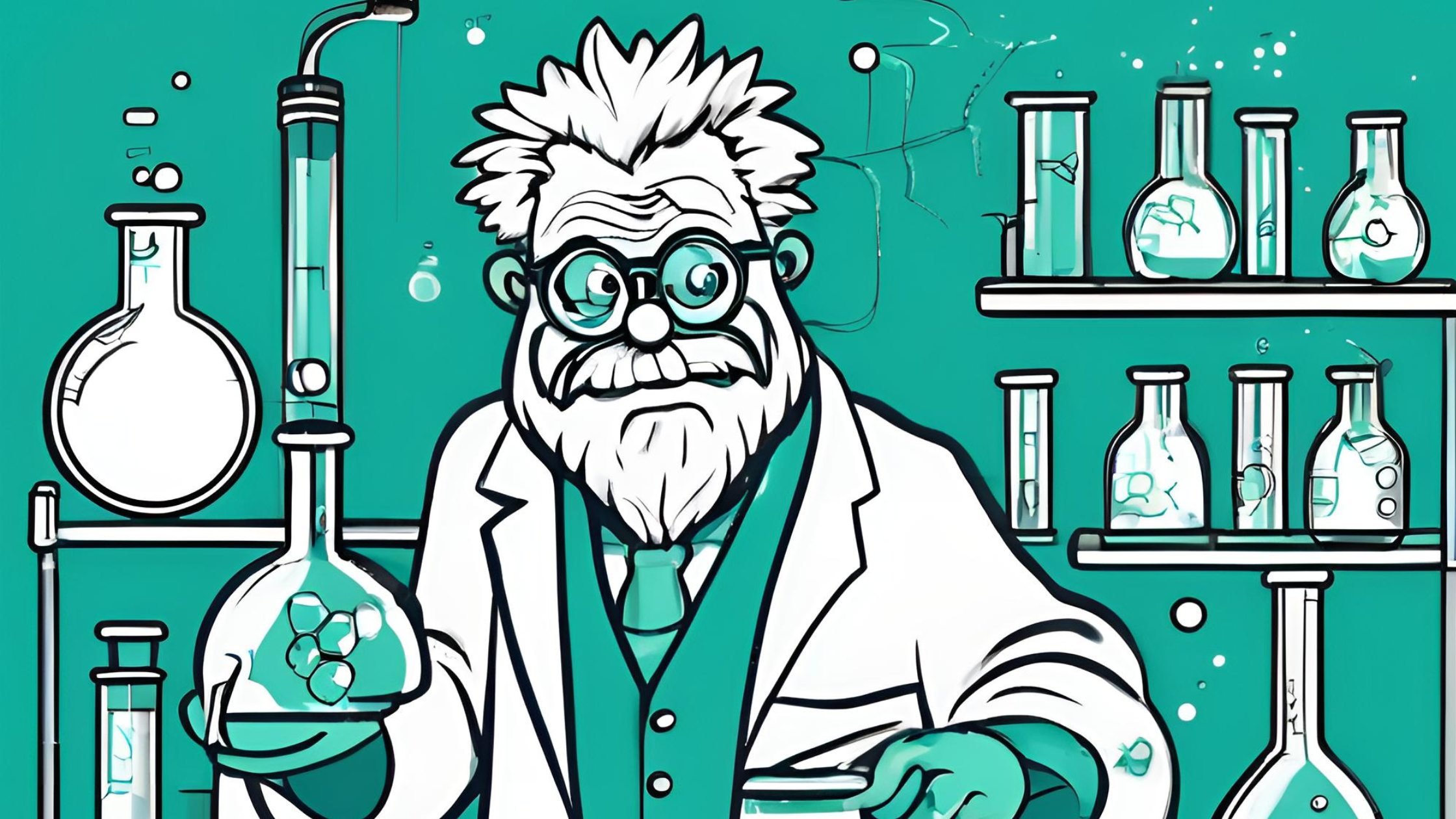 Illustration of a mad scientist in a lab