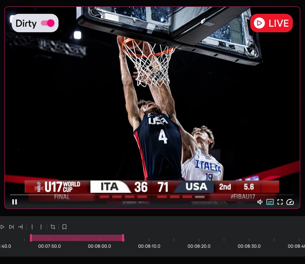 A ScorePlay screenshot featuring a youth basketball player dunking
