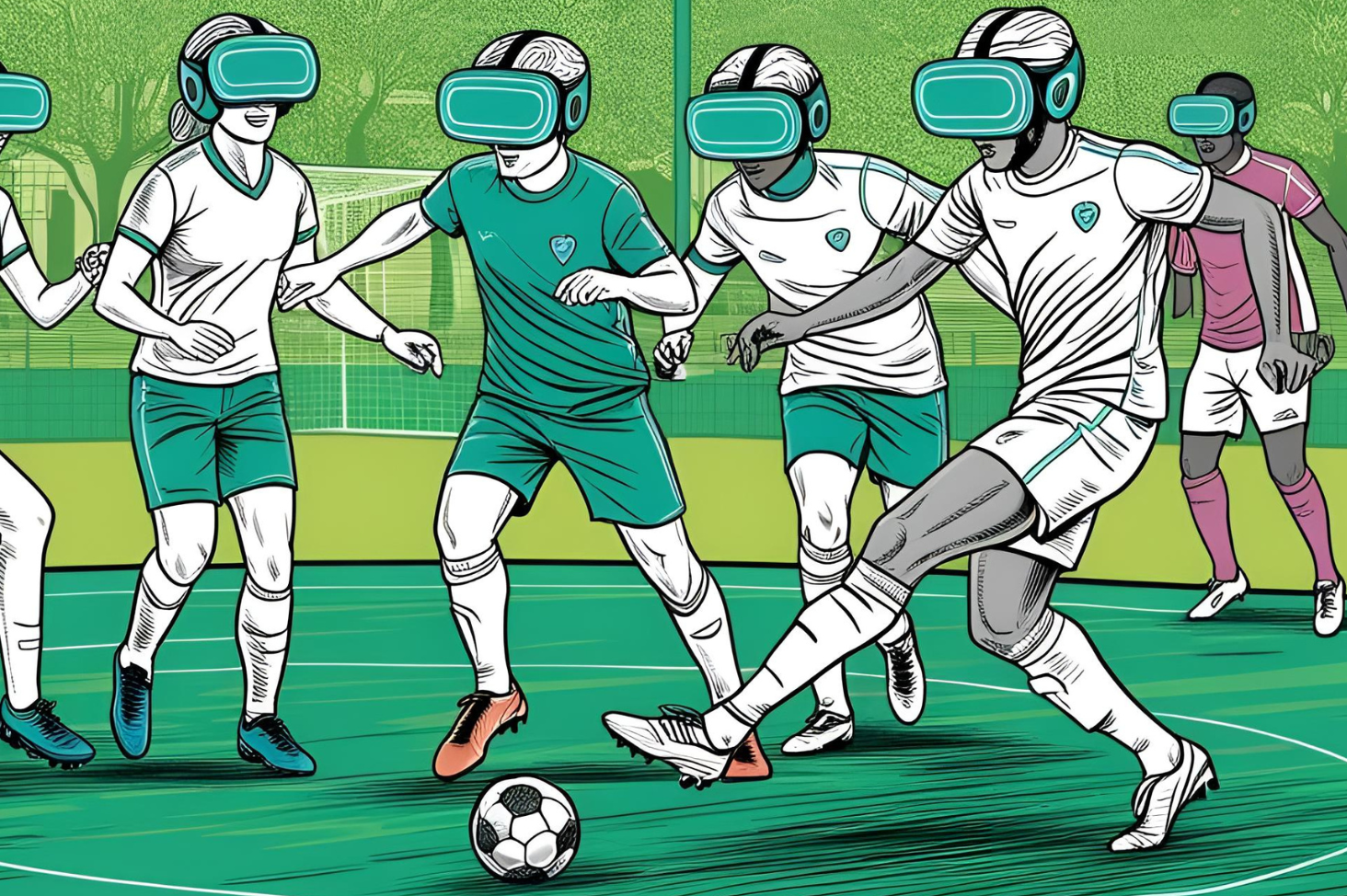 A football game where everyone is wearing virtual reality helmets