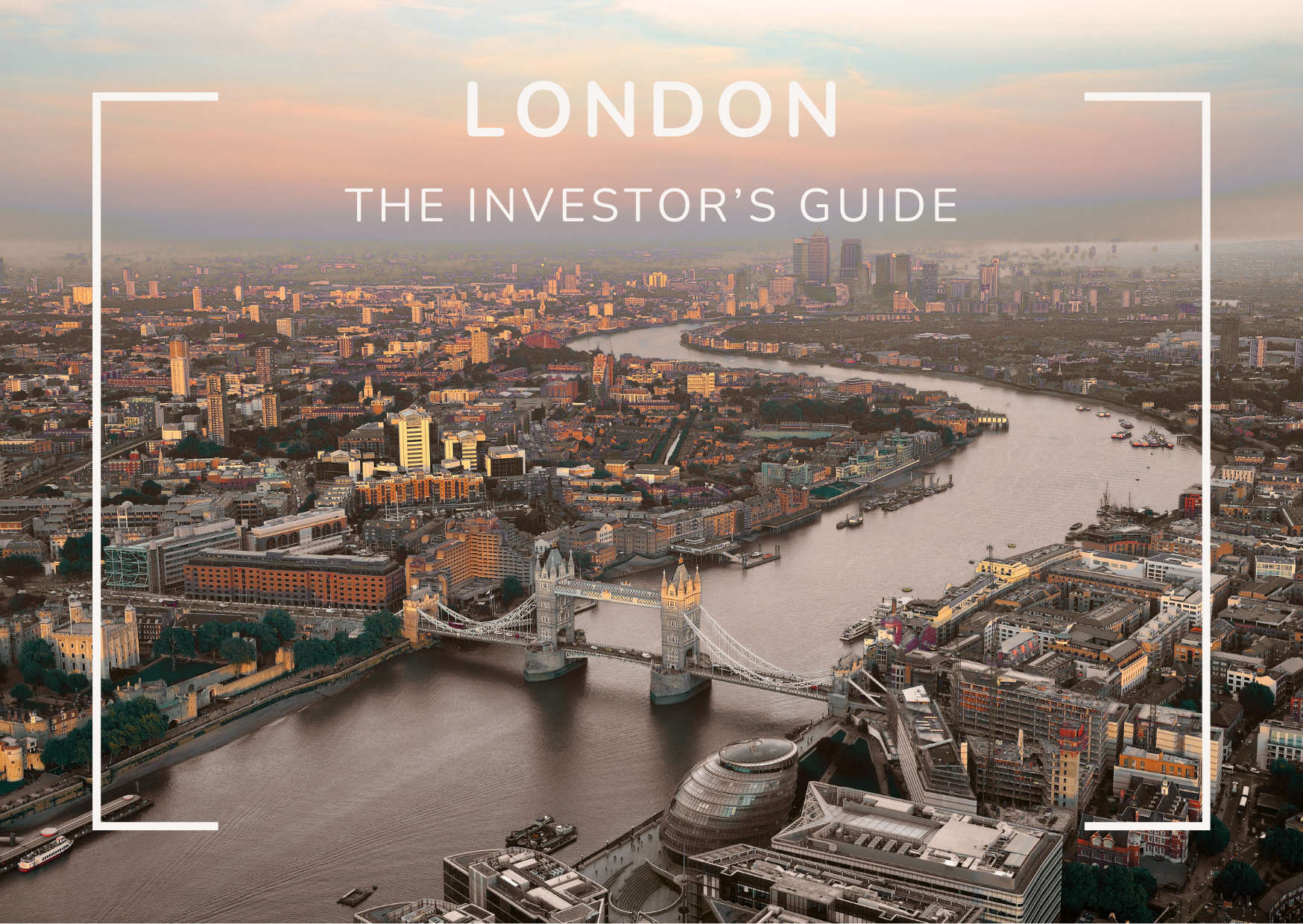 An aerial view of London in the GCV Investors Guide template