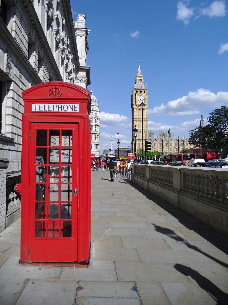 A London phone booth with Big Ben in the background
