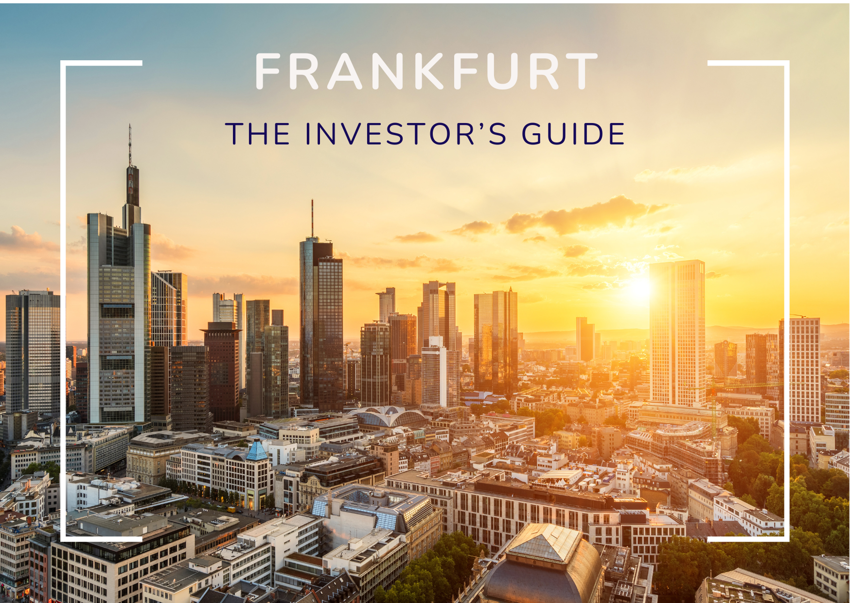 The Frankfurt skyline with an Investor's Guide visual template over it