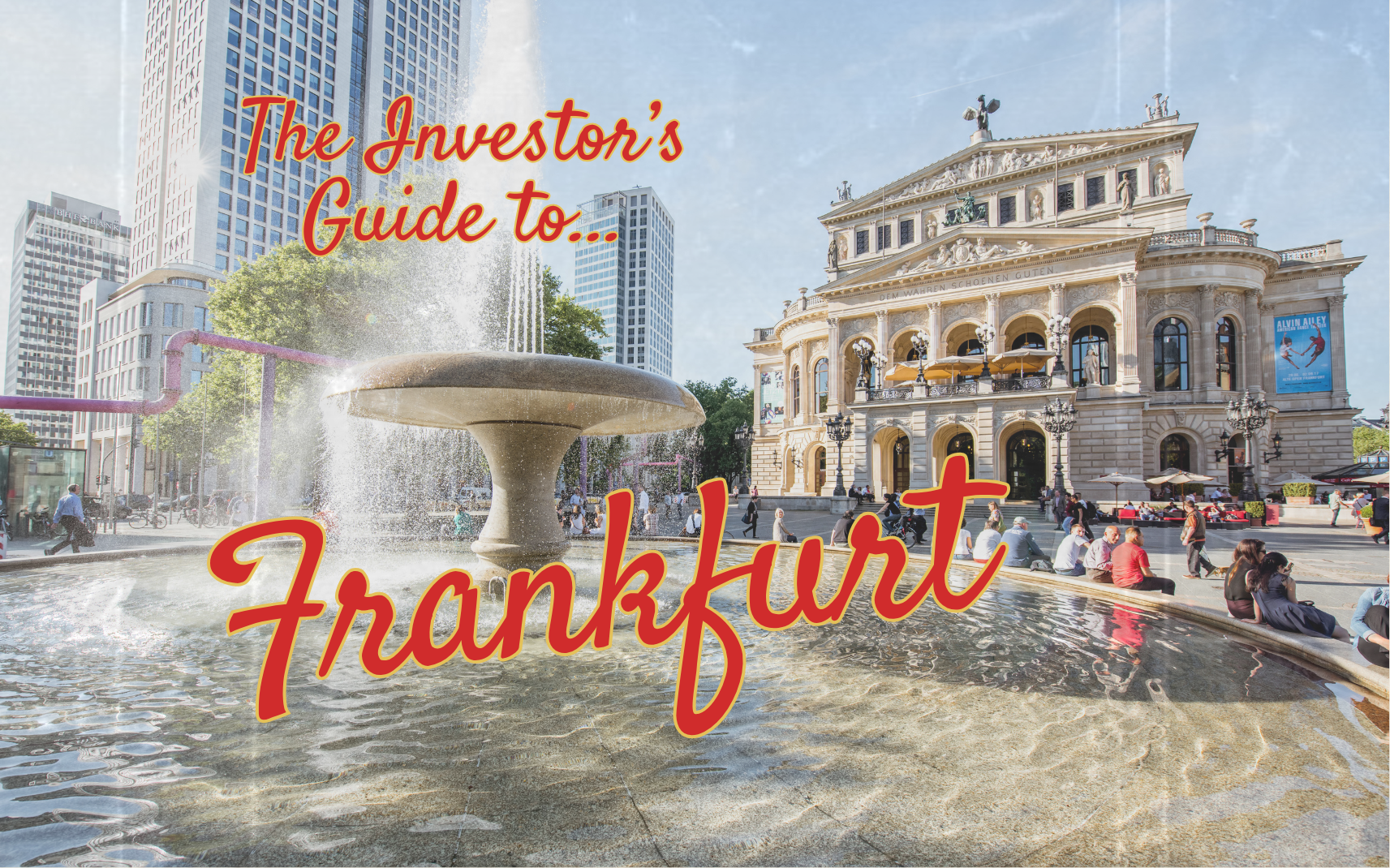 A mocked up postcard of Frankfurt with Investor's Guide to Frankfurt written on it