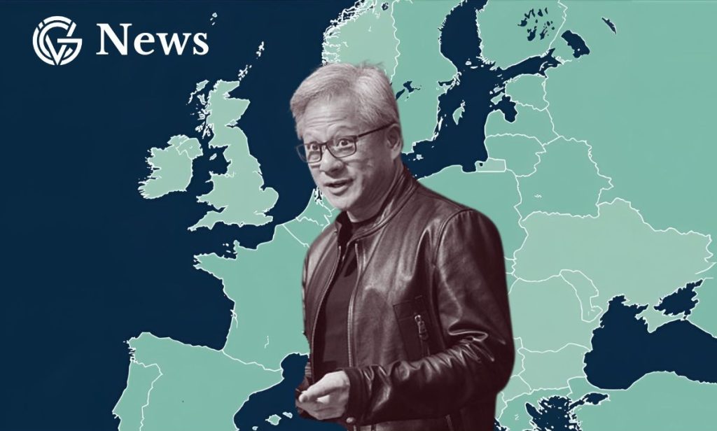Jensen Huang, Nvidia CEO, in front of map of Europe