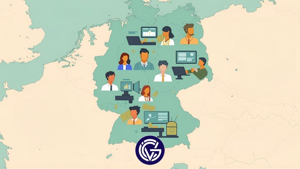 Map of Germany, Austria, Switzerland. People building software