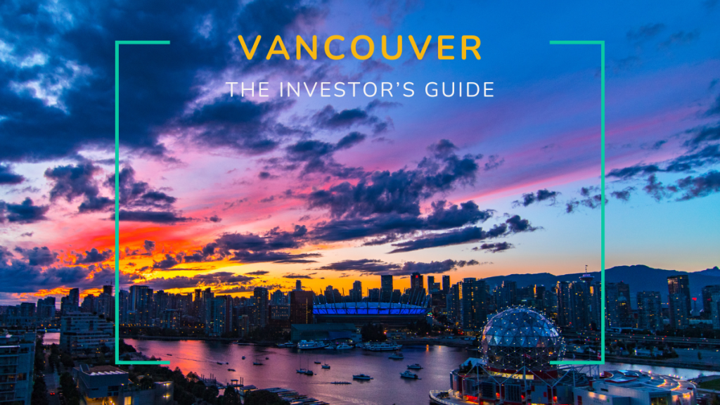 The Vancouver skyline at sunset in the GCV Investor's Guide template
