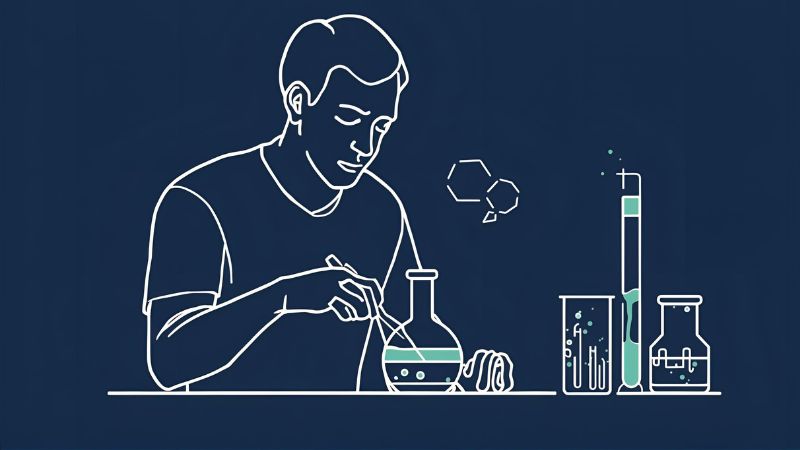 A drawing of a person doing an experiment, founder