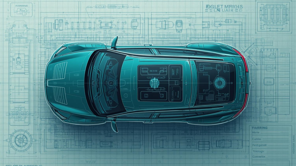car on blueprint paper