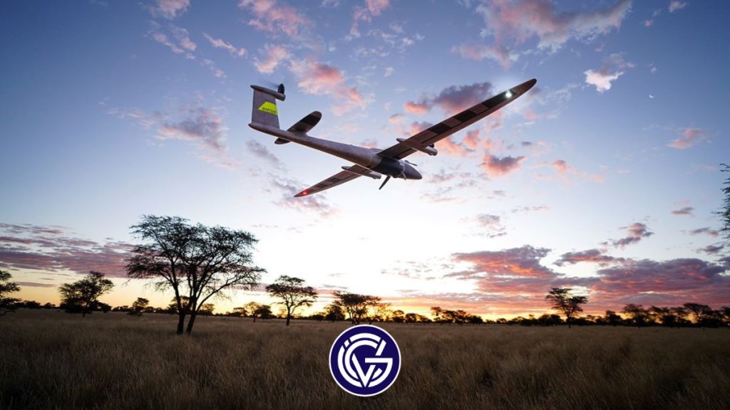A Quantum Systems drone with the GCV logo in front