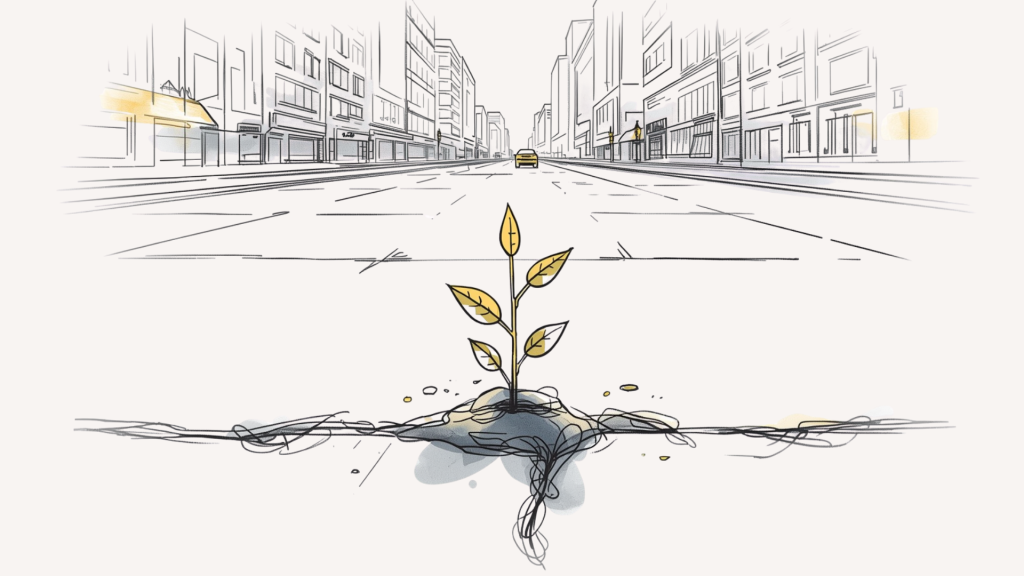 Plant growing in a crack of the pavement